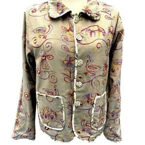 NEW!!"REVERSABLE" Artsy ,Floral, Cottage Core, Embroidered, 100% Linen,Blazer,PM